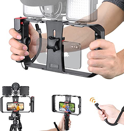 Zeadio 2 en 1 Equipo de Video para teléfono Inteligente, estabilizador de Agarre inalámbrico, con Obturador Remoto para Todos los teléfonos Inteligentes iPhone y Android