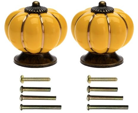 Mgoodoo 40mm Boutons Tiroir Vintage Bouton de Meuble Poignée en Céramique Bouton de porte de Placard Bouton Citrouille pour Armoire Buffet Commode Cuisine - Jaune