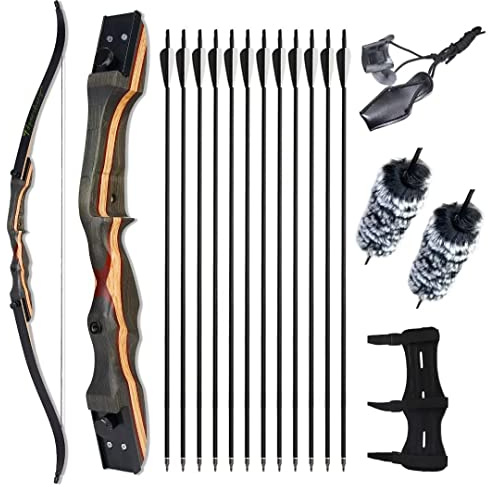 TOPARCHERY 62 Recurve Bow,Bow and Arrow Adult Archery Bow Set for Adults or Beginner Practice Competition Longbow Kit(50 LBS)