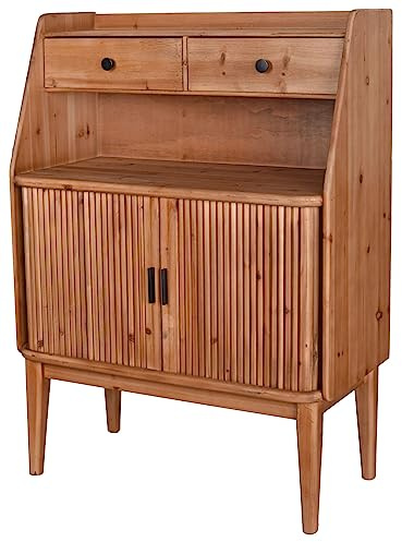 Sekretär Villa Skandi – Skandinavischer Sekretär aus massiver Kiefer & Fichte im Retro-50er-Jahre-Look, 2 Rolladentüren & 2 Schubladen, Metallgriffe, 112 × 82 × 60 cm, kompakte Homeoffice-Lösung