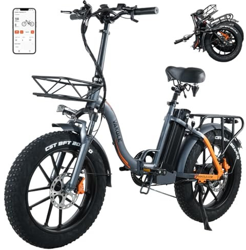 VAKOLE E-Bike Klapprad 20 Zoll Tiefeinsteiger Elektrofahrrad mit 48V 20Ah Akku, 110KM Reichweite, Hydraulische Bremse, Faltbar Fatbike für Herren Damen