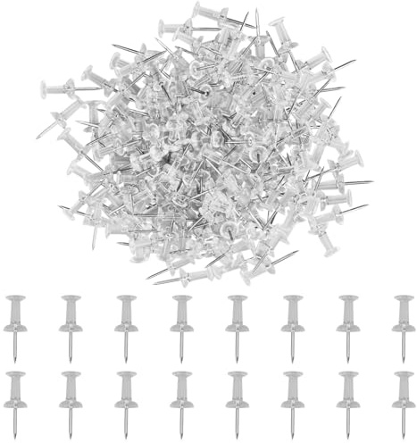 HXMJIED 200pcs Transparent Push Pins,Plastic Head Drawing Poster Tacks Needle, Clear Poster Pins for Wall Hangings,Cork Board,Maps Posters Photos,Pinboard,Notice Board,Xmas Party Decorations