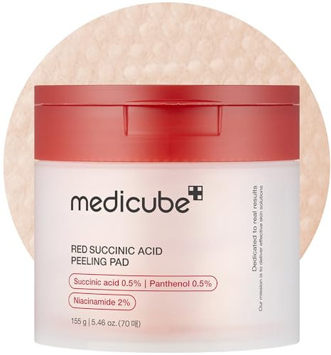 medicube Red Succinic Acid Panthenol Facial Peeling Pads - Exfoliating Toner Pads for Breakout-Prone Skin with Niacinamide, AHA, BHA, and Soothing Panthenol - Non-Comedogenic