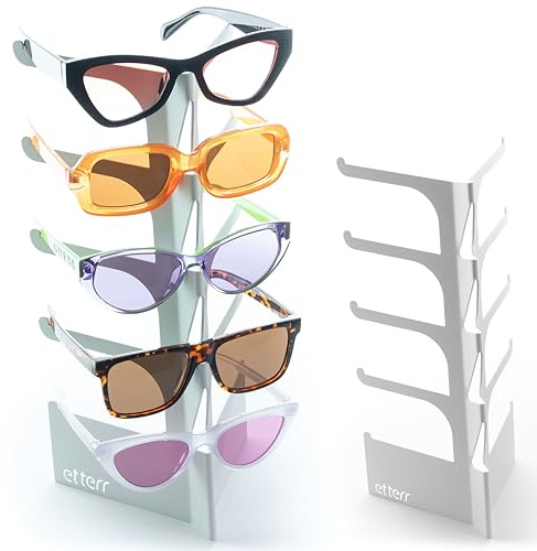 Vetrina per occhiali Organizzatore per occhiali, espositore per occhiali da sole, supporto occhiali, display per lenti, supporti, occhiali, regali amici originali, regalo amico invisibile. (Bianco)