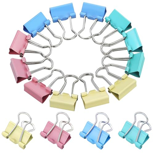 60pcs Colored Metal Binder Clips, 15mm Small Bulldog Foldback Clips, Mini Clamps for Stationery, File, Money, Paper (4 Colors)
