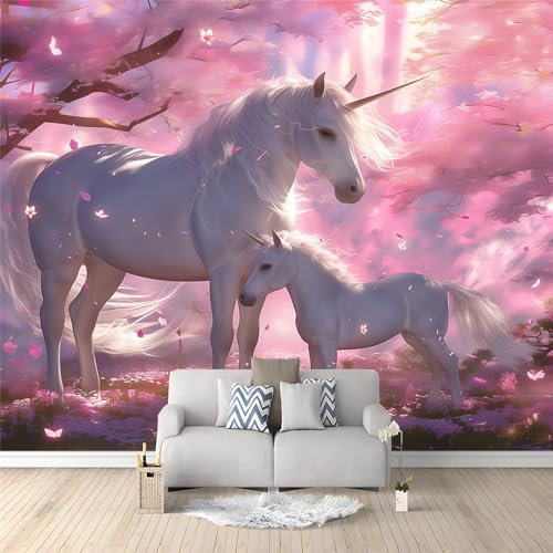 3D Papier Peint Licorne Rose 250x175 cm Papier Peint Panoramique Mural Affiche Géante Décoration Pour Salon Chambre Chambre D'Enfant Décoration Murale