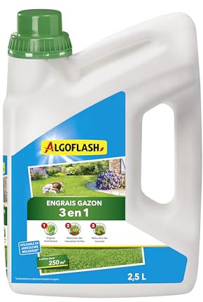 Algoflash Engrais Gazon Liquide 3 en 1 à diluer, Utilisable en Agriculture Biologique - 2,5 L, Marron