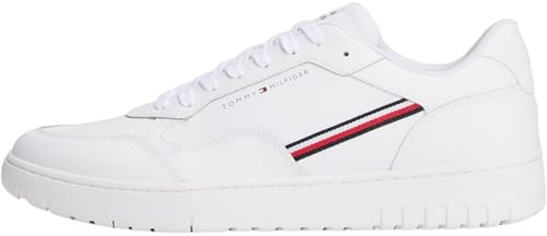 Tommy Hilfiger Uomo Sneakers con Suola Preformata Basket Core Stripes Profilo Basso, Bianco (White), 47