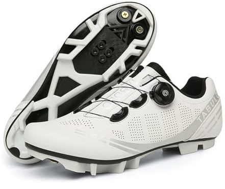 ENEN Chaussure VTT Homme Femme, Chaussures de Cyclisme Lacet Rotatif Cyclisme Shoes en Extérieur & Intérieur, Pedale VTT Compatibles, avec Verrouillage 2 Trous (Weiß,38)