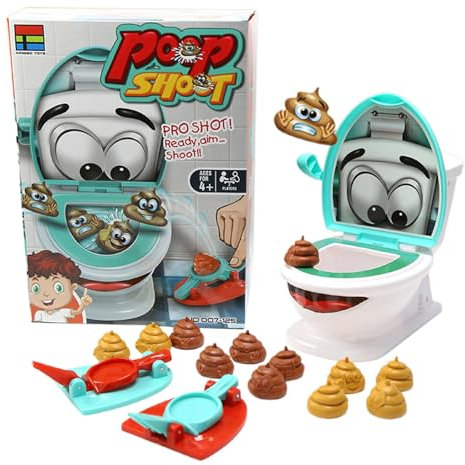 Shoot The Poop Creative Family Game Fast And Frenzied Poop Game Includes One Toilet Bowl 2 Dexterity 12 Soft Plastic Toy Poops Balloon Fart (Blue, One Size)