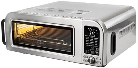 Horno de pizza eléctrico, 2000 W, 18 l, con convección, 400 °C, pantalla digital y placa de piedra, negro mate