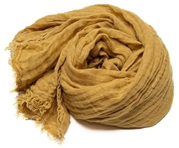 LinenMe Scialle Estiva in 100% Lino - 100x200 cm - Sciarpa Scialle in Lino Donna Uomo Unisex - Leggera e Traspirante con Frange - Classico Intramontabile e Lusso Naturale - Antique Gold
