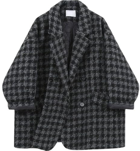 Juankrynord Cappotto in lana scozzese trapuntato caldo da Donna autunno/inverno con tasche spesso ampio doppiopetto lunghezza media