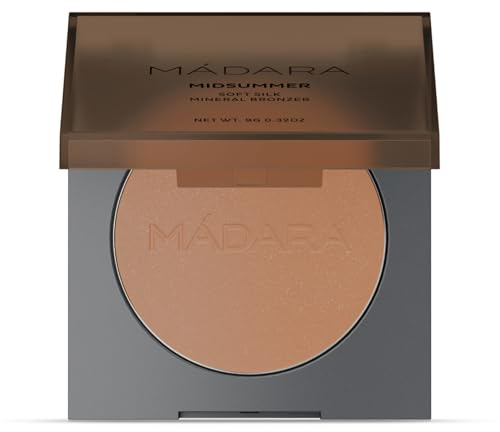 MÁDARA MIDSUMMER Soft Silk Mineral Bronzer #1 Heat, polvo bronceador natural, sin talco, sedoso, fino, vegano, 9 g, brillante verano brillante para todo tipo de piel