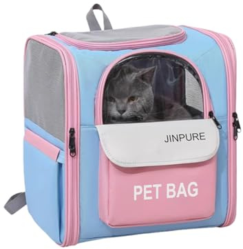 JINPURE Breathable Cat Dog Backpack Carrier for Small Medium Dogs Up to 7KG with Steel Wire Frame, Multi-Entrance & Interactive Mesh Window, Portable Foldable Pet Puppy Rucksack for Hiking Travel