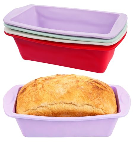 4 Stück Backform Rechteckig Silikonbackform Kastenform Silikon Kuchenform Kastenform, Silikon Backformen, Brotbackform, Brotformen zum Backen, Silikonformen Backen Brot Zubehör(19 x 9.5 x 5.5cm)