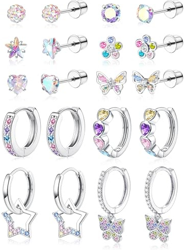 MILACOLATO 10 Pares Pendientes Niña Bebe Hipoalergenicos Pendientes de aro Mujer Mariposa Perla Multicolor Corazón Flor CZ Aretes de Con Rosca Set Joyas Regalos Be Mujer Niña-Colorido