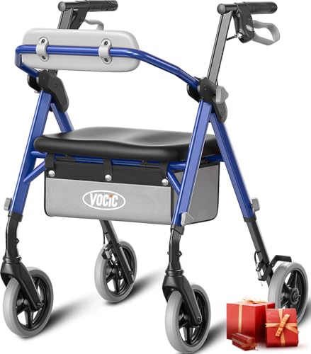 VOCIC Z11 deambulatore per anziani,max 172 kg,deambulatore con seduta,Sedia ergonomica con schienale,deambulatore pieghevole con manubrio regolabile in altezza,adatto a tutti i terreni,5 anni supporto
