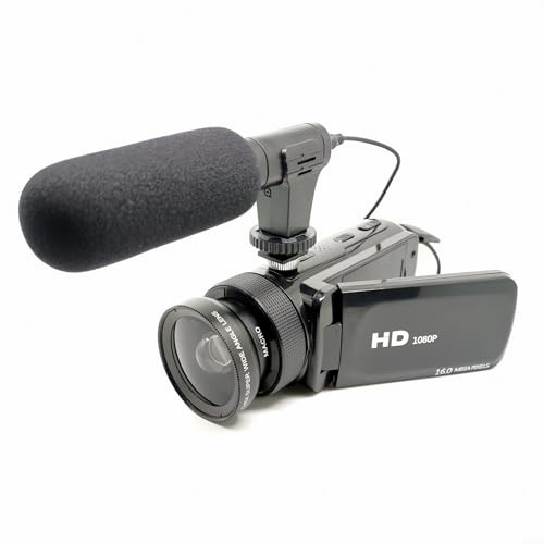 Digitalkamera 16 MP med extern mikrofon, D100 HD-videoinspelare vidvinkellins för e-handelsfotografering (svart)