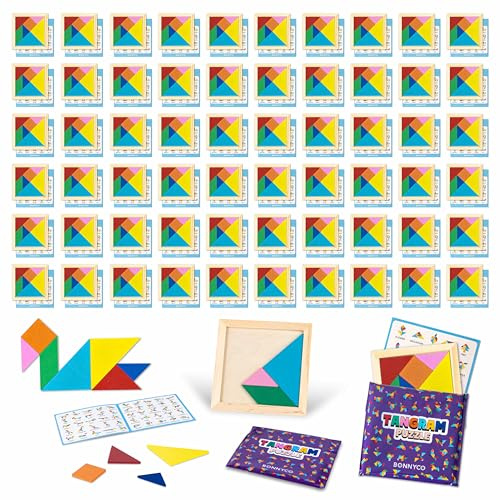 BONNYCO Tangram Infantil de Madera Pack 60 Regalos Cumpleaños Niños Colegio