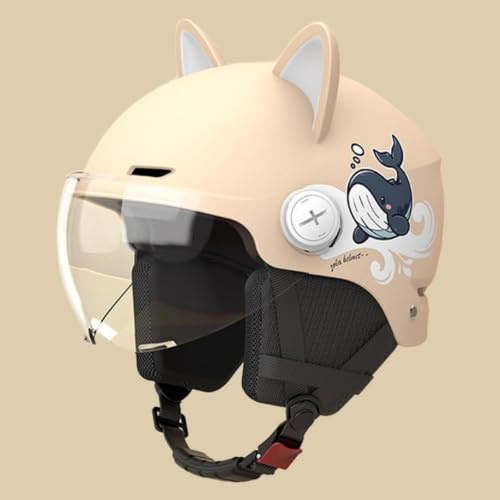 Demi-Casque De Moto pour Enfants De 3 À 12 Ans, Garçon Et Fille, Casque De Scooter Élégant avec Oreilles De Chat Et Visière Solaire, Homologué ECE 22.06 C,50-60cm