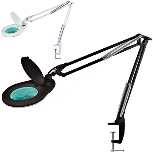 Beltom® Lente Smart 5 DIOTTRIE Lampada d'Ingrandimento con Luce Fredda E Morsetto per Estetista, ESTETICA, Laboratorio E LAVORI di PRECISIONE - Ingrandimento 5X - Nero