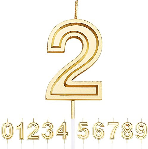 URAQT Geburtstag Zahl Kerzen 2, Gold Glitzer Geburtstagskerzen, Dekorative Geburtstagstorte, Hochzeitsparty, Abschlussfeier