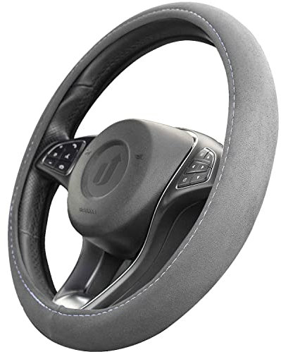 Upgrade4cars Coprivolante Auto Grigio | Copertura di Volante Universale Diametro 37-39 cm | Accessori Auto Interno | Regali per Donna e Uomo