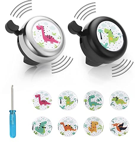 flintronic Bike Bell, 2 Pack Kids Bicycle Bell with Loud Crisp Clear Sound, Road and Mountain Bike Ring Bell Bike Accessories with 8Pcs Stickers - Gift for Kids Boys Girls