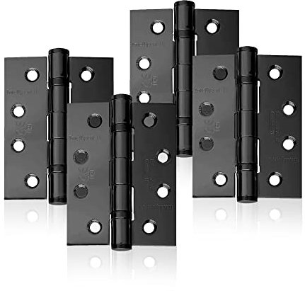 UAP 4 Set of Ball Bearing Door Hinges 4 Inch (100mm x 75mm) – Mild Steel Butt Hinges, Heavy Duty for External & Internal Doors, Residential & Commercial (4 Pack, Black)