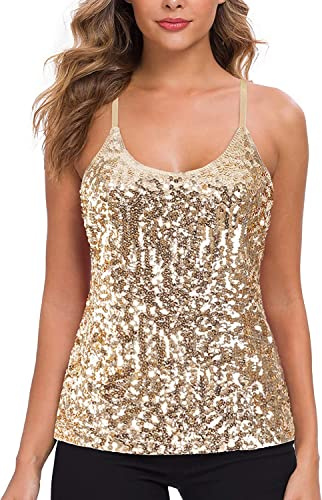 WILLIAMHUA Top con Paillettes Canottiera da Donna Canotta Luccicanti impreziosita Tank Top (M, Champagne)
