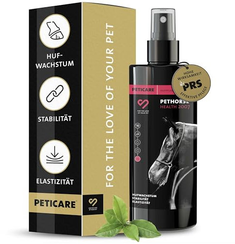 Peticare Huföl für Pferde | fördert nachhaltig Hufwachstum & Elastizität am Huf | gegen Verspröden, mit hohem Anteil an Vitamin E | einzigartiges PRS® System für Lange Wirkung – petHorse Health 2007