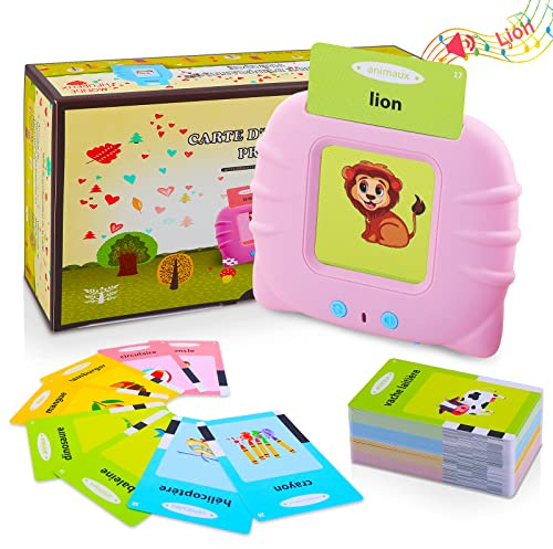 Francés Estándar, Tarjetas Flash Parlantes, Juguetes educativos para niños de 1 a 6 años, 112 hojas de 224 palabras, juguetes de aprendizaje de audio, juguetes interactivos para niños y niñas - Rosa
