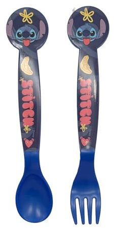 Stor Set aus zwei Disney Stitch Plastikbestecken für Kinder, BPA-frei, waschbar und wiederverwendbar, nicht für Mikrowellen und Spülmaschinen geeignet