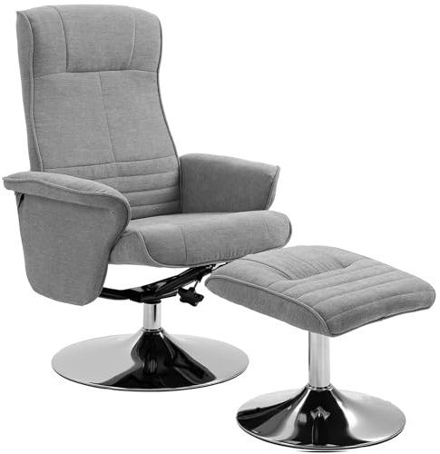 HOMCOM Fauteuil Relax, Fauteuil de Relaxation inclinable 135°, pivotant 360° avec Repose-Pieds, revêtement Tissu pour Salon, Chambre, Bureau, jusqu'à 150 kg, Gris