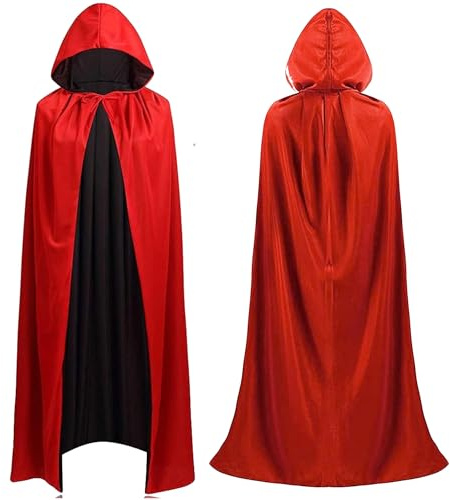 FASCHINFEVER Cape avec capuche rouge et noir – Pour Halloween, carnaval et carnaval Costume de vampire pour enfants et adultes, des deux côtés