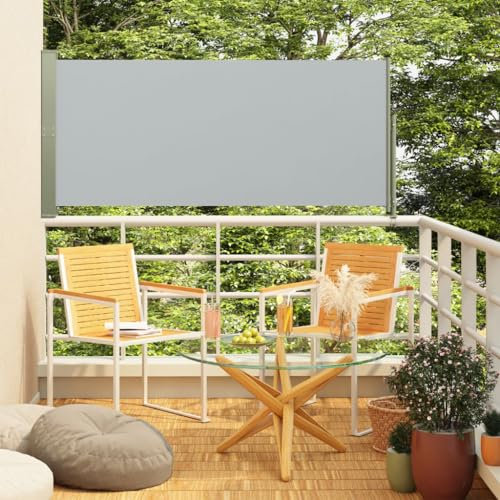 PABURNI Balkon-Sichtschutz Seitenmarkise Seiten Balkonfächer Ausziehbare Markise für Garten Terrasse Balkon Küche UV- und Witterungsbeständig Schlichte und Stilvolle Grau 300x140 cm