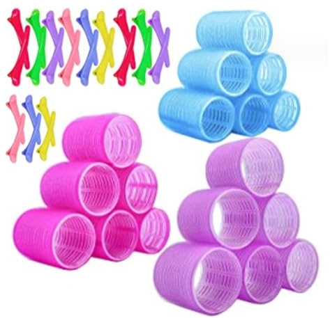 Rulos Pelo Grandes, Juego de 30 rulos para el cabello con rizos grandes, 18 piezas de 60 mm, 45 mm, 36 mm, rulos para el cabello con 6 pinzas para el cabello para un salón de rizos con estilo