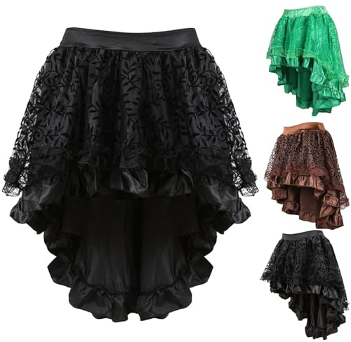 RUITOTP Falda de Encaje Falda Gotica Disfraz Halloween Mujer Falda Flecos Mini Falda Medieval Mujer, Falda Tul Mujer Araña Falda Steampunk, Cosplay Faldas Goticas Mujer Cortos