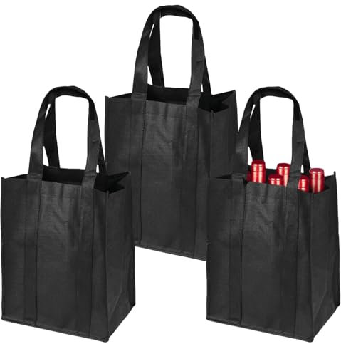 Carreneu 3 Stück Flaschentasche,6 Flaschen Flaschentasche, Wiederverwendbare Flaschen Tragetasche,Weintragetasche mit Griff,Geeignet für Bierflaschen,Weinflaschen,Wasserflaschen,Einkaufen(38×32×25 cm)