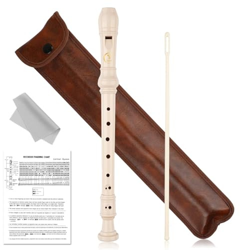 Flauto Dolce Soprano Flauto a 8 Fori in Do, in Resina ABS, con Asta per la Pulizia, Tabella Delle Diteggiature e Borsa in Pelle, per Principianti, Bambini (Bianco Latte)