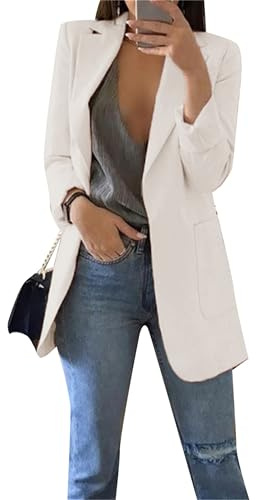EFOFEI Femme Jackets Élégant Bureau Affaires Veste De Costume Mi-Longue Costume avec Doubles Poches Cardigan Blouson De Mode