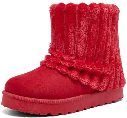 Women's Platform Suede Ankle Snow Boots Winter Warm Fuzzy and Plush Fur Lined Anti-Slip Short Pull On Cuff Red Boots