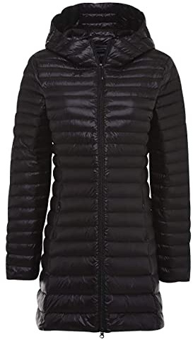xitoio Dam ultralätt packbar dunjacka med huva lätt lång quiltad pufferkappa för vintern, överdimensionerad bubbla puffa ytterkläder, Svart huva, 4XL