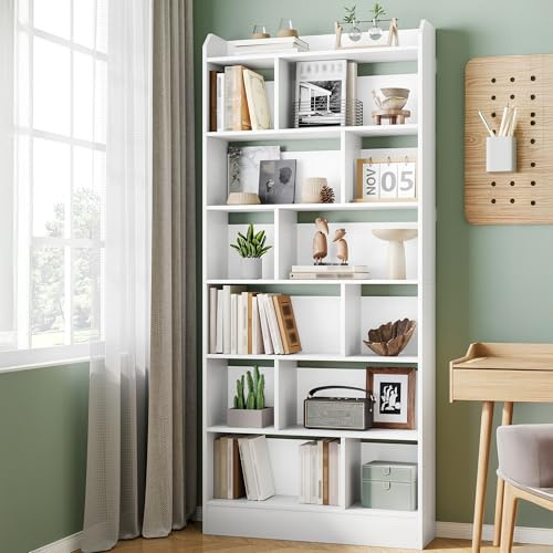 Hzuaneri Libreria a 7 Ripiani, Scaffale con Scomparti e Ripiani Aperti, Organizzatore, Libreria Verticale Mobiletto Multiuso per Soggiorno, Camera da Letto, Studio, 24 x 80 x 199 cm, Bianco BC32803X