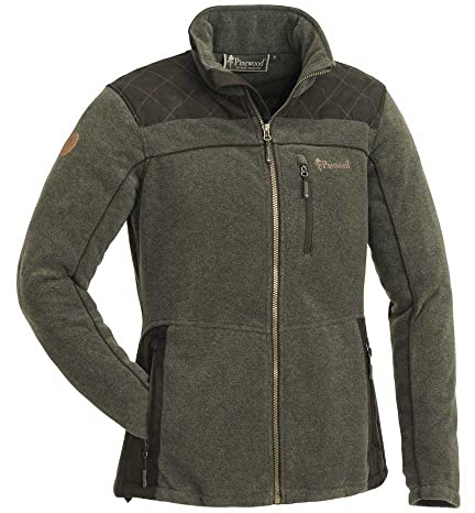 Pinewood Damen Fleece Jacke Diana Exclusiv Damen Fleece Jacke, Oliv Melange/Wildlederbraun, 2XL, 3067-702