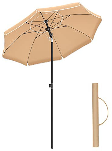 SONGMICS Sonnenschirm, 160 cm, Sonnenschutz UPF 50+, um 30° in 2 Richtungen neigbar, höhenverstellbar, mit Tragetasche, für Balkon, Garten, Terrasse, Strand, ohne Sockel, Taupe GPU60BR