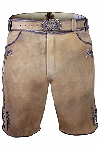 Bayeriska traditionell krackläder kort läderbyxor linus av mjukt gengläder inkl. bälte st. 46-64