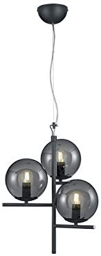 Trio Leuchten Pendelleuchte Pure 302000342, Metall Anthrazit, Glas rauchfarbig, exkl. 3x E14, 28 watt