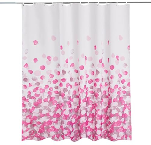 Trimming Shop Shower Curtain for Bathroom - Pink Petals, 180x180cm | Mould Proof and Mildew Resistant Washable Polyester Fabric Modern Bath Curtains with 12 Hooks